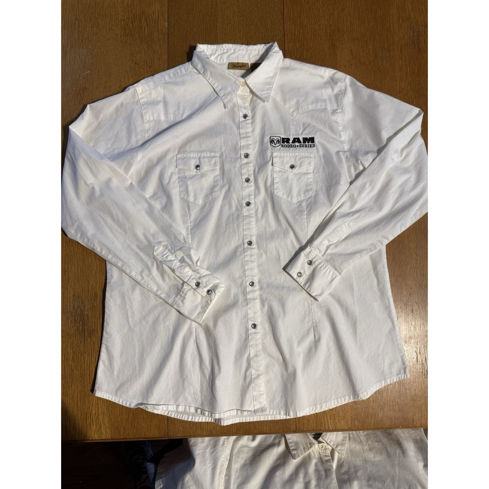 Wrangler Pearl Snap Western Shirt‎ Women's 2XL White RAM Rodeo Series Cowboy - Picture 2 of 8